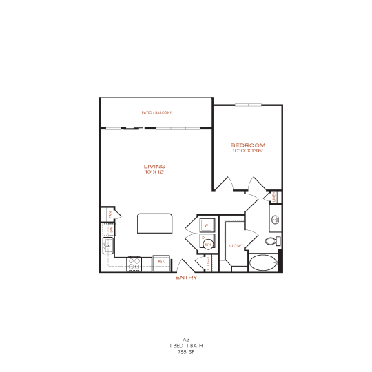 floor plan of a two bedroom apartment at The NEO Midtown