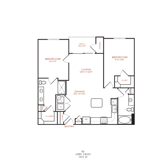 floor plan for a two bedroom apartment at The NEO Midtown