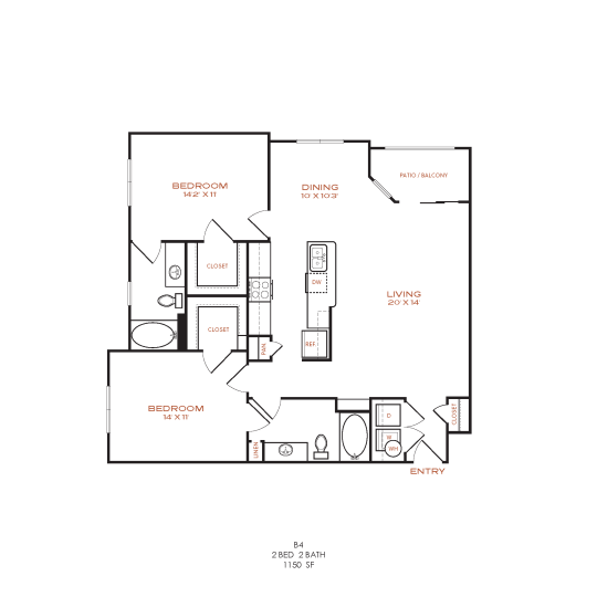 floor plan for the two bedroom apartment at The NEO Midtown