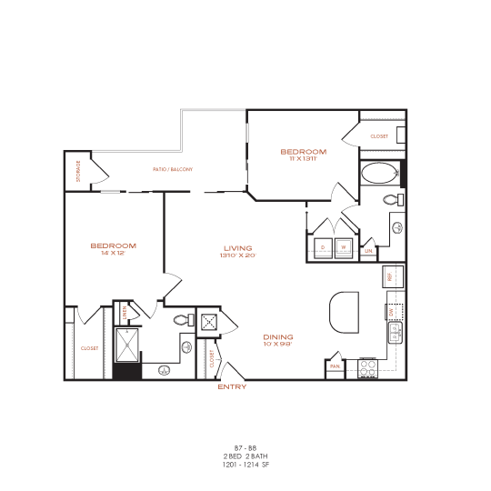 floor plan for the two bedroom apartment at The NEO Midtown