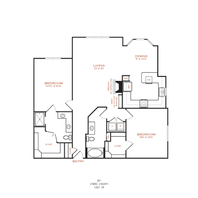 floor plan for the two bedroom apartment at The NEO Midtown