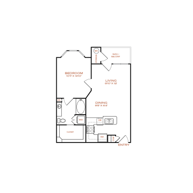 floor plan for the one bedroom apartment at The NEO Midtown