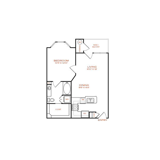 floor plan for the one bedroom apartment at The NEO Midtown