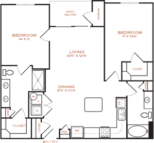 the floor plan for a two bedroom apartment at The NEO Midtown