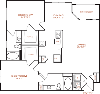 the floor plan for a two bedroom apartment at The NEO Midtown