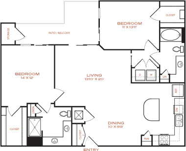 the floor plan for a two bedroom apartment at The NEO Midtown