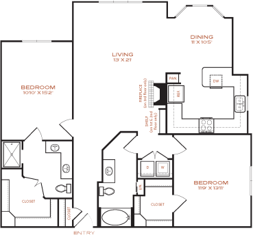 the floor plan for a two bedroom apartment at The NEO Midtown