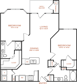 the floor plan for a two bedroom apartment at The NEO Midtown